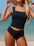 Black Jacquard Textured 2 Piece Women Beach Swimsuit Set Aurexia off