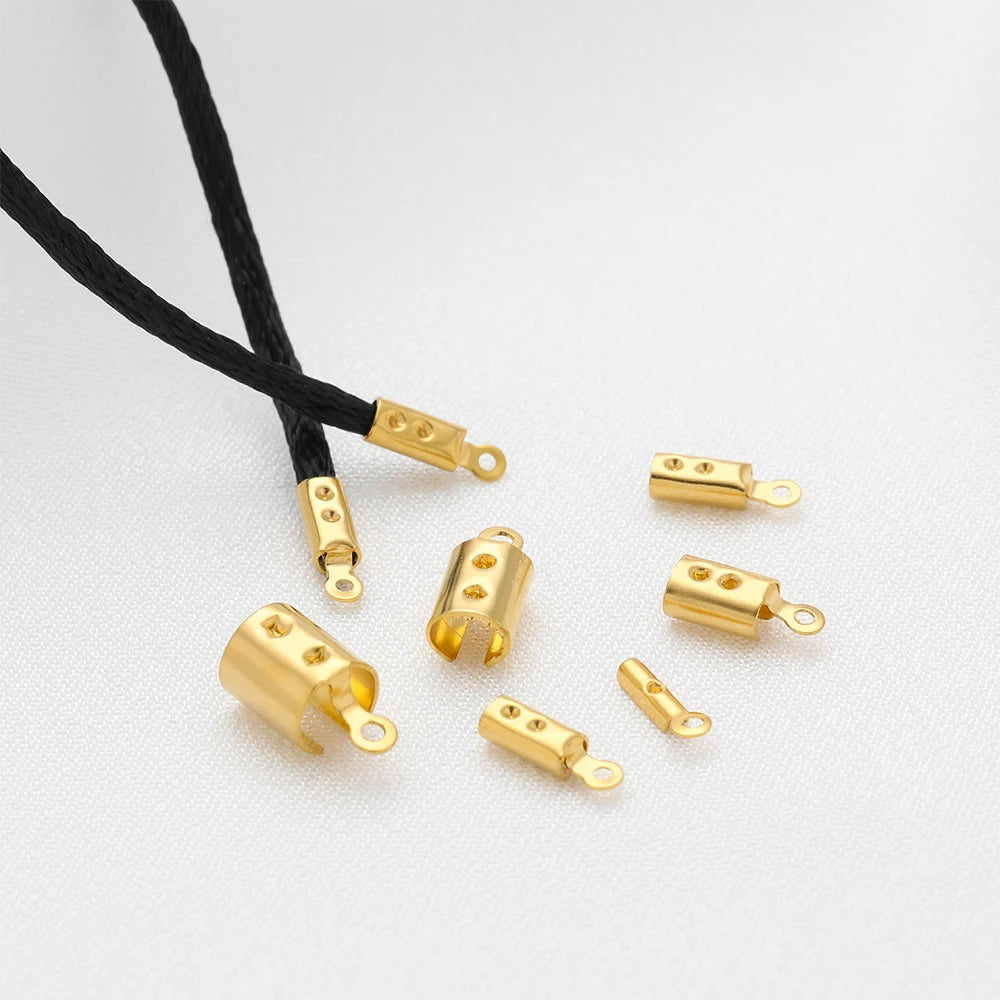 50pcs Stainless Steel High Quality Crimp End Beads Caps Leather Cord Clips for DIY Jewelry Making Necklace Connectors Supplies Aurexia off