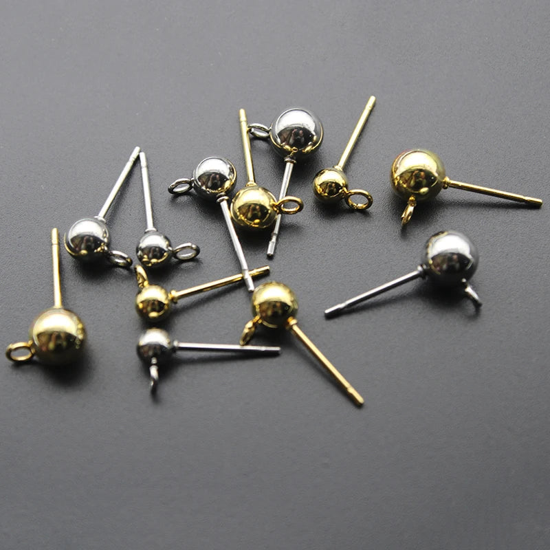 20PCS Surgical Stainless Steel 3 4 6 mm Round Ball Earrings Stud Post with Loop Fit Women DIY Earring Jewelry Making Accessories Aurexia off