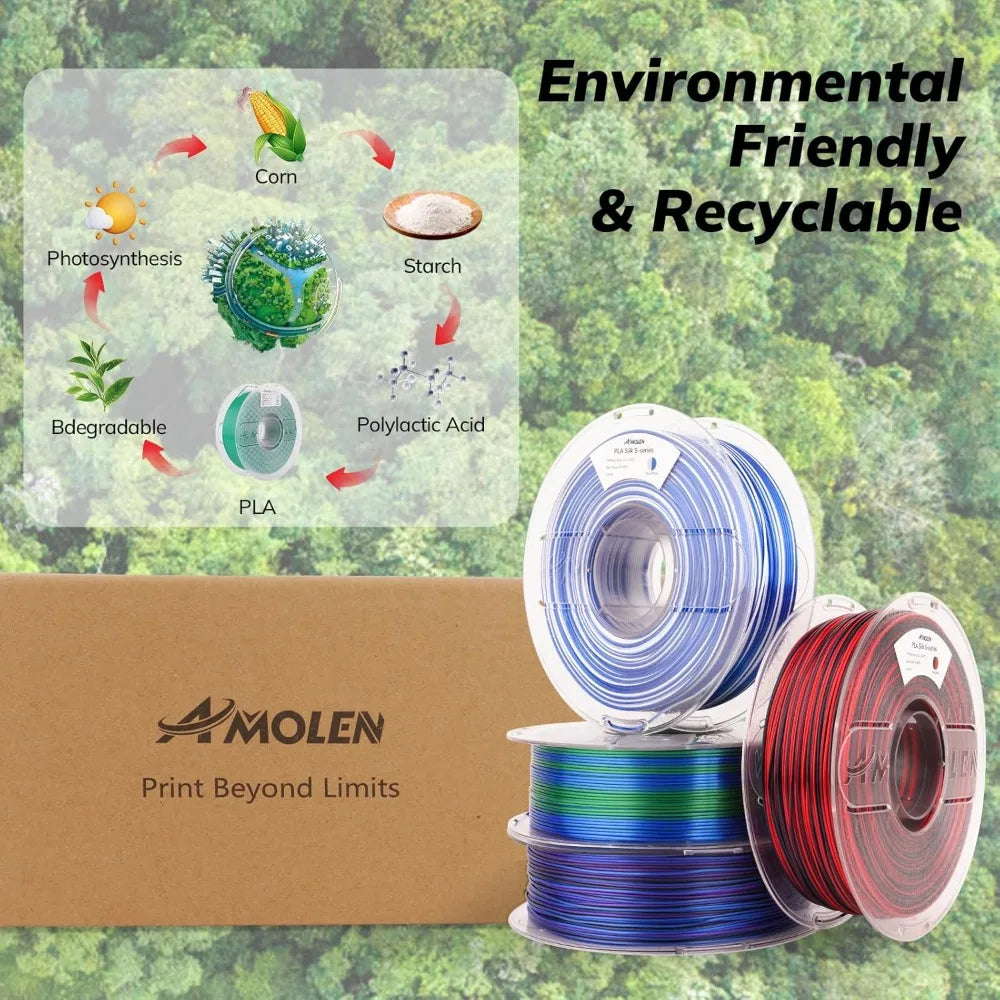 Silk PLA 3D Printer Filament Bundle, 1.75mm Multicolor Rainbow Pack, Fast Color Change, 4 Spools x 1KG Aurexia off