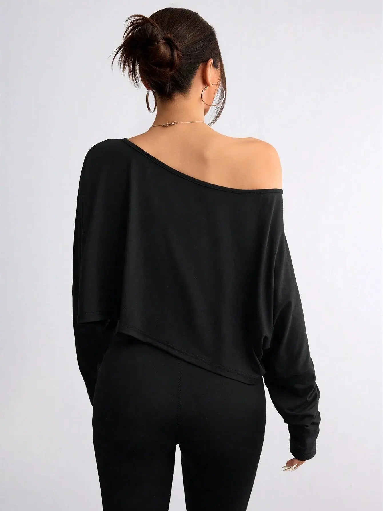 Women Casual Solid Batwing Cropped Off Shoulder T-Shirt Spring Autumn Aurexia off