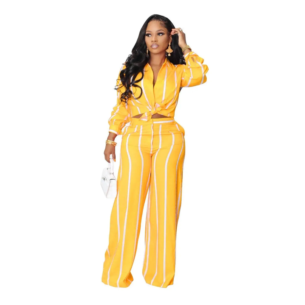 Women Outfit Two Piece Set Elegant Blouse Striped Print Long Sleeve Loose Fit Casual Summer Wear Female Clothing Sets Style Aurexia off
