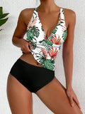2 Piece Tankini Swimsuit Set Palm Print High Waisted Bikini Beach Vacation Swimwear Aurexia off