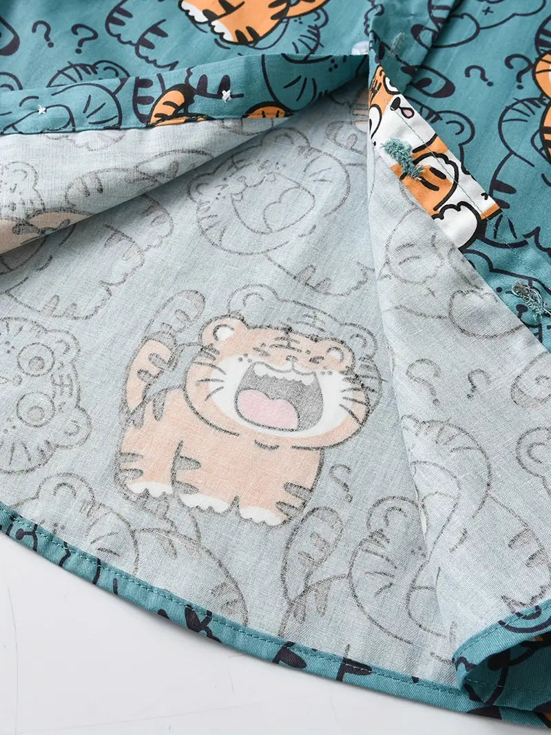Boys Cute Tiger Print Short Sleeve Summer Shirt Aurexia off