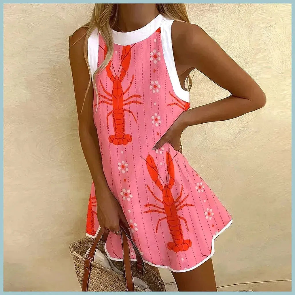 Women's Pineapple Print Sleeveless Dress - Casual Beach Vacation Party Dress for Summer Aurexia off