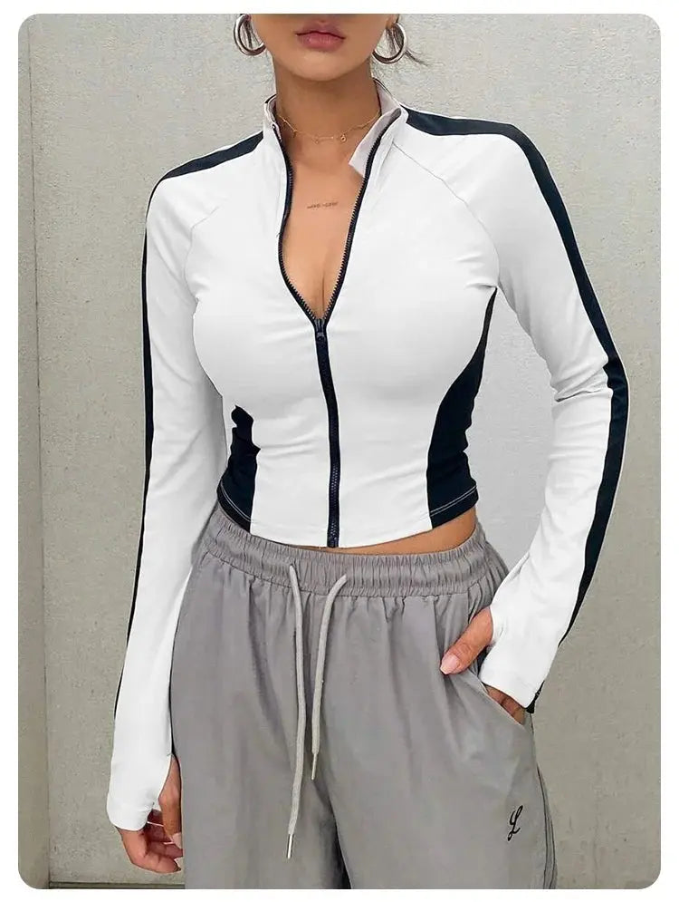 Yoga Clothes Stand Up Collar Jacket Outdoor Sports Long Sleeved Women Slim Quick Dry Zipper Cardigan Running Fitness Jacket Top Aurexia off