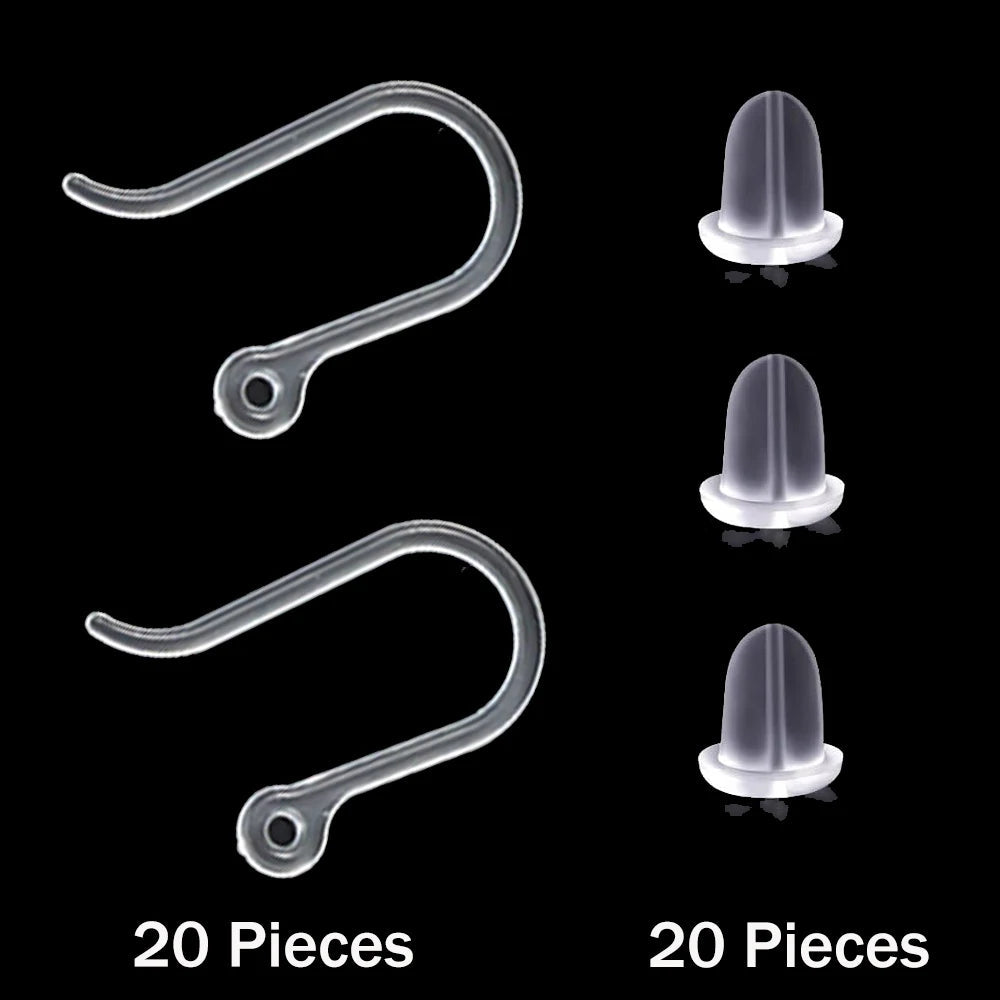 40pcs Clear Plastic Earring Hooks Ear Wire with Loop French Fish Hooks With Transparent Earring Stoppers for DIY Jewelry Making Aurexia off