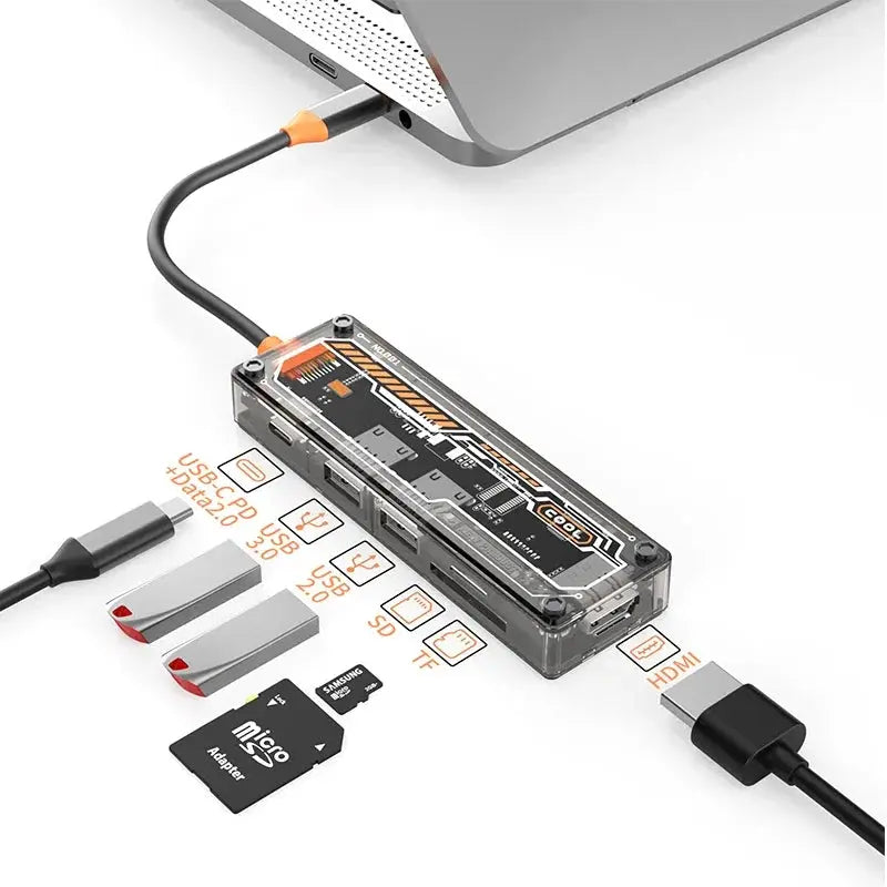 Basix usb c hub 6 in 1 Type-C to USB3.0 HD-MI USB-C PD3.0 Data SD TF hub docking station for macbook air M1 M2 ipadpro usb hub Aurexia off