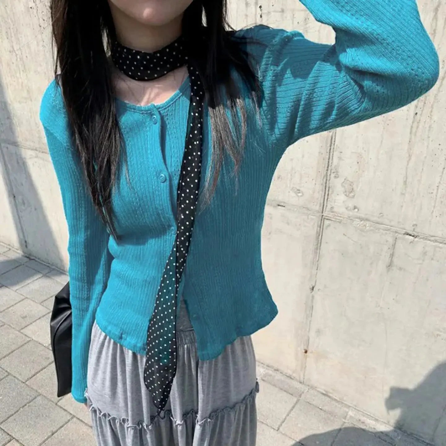 [RUOKE] Casual Streetwear Long Sleeve Top Spring Summer Knit Button Up Thin Coat Korean Style Outerwear Daily Cardigan Commuter Aurexia off