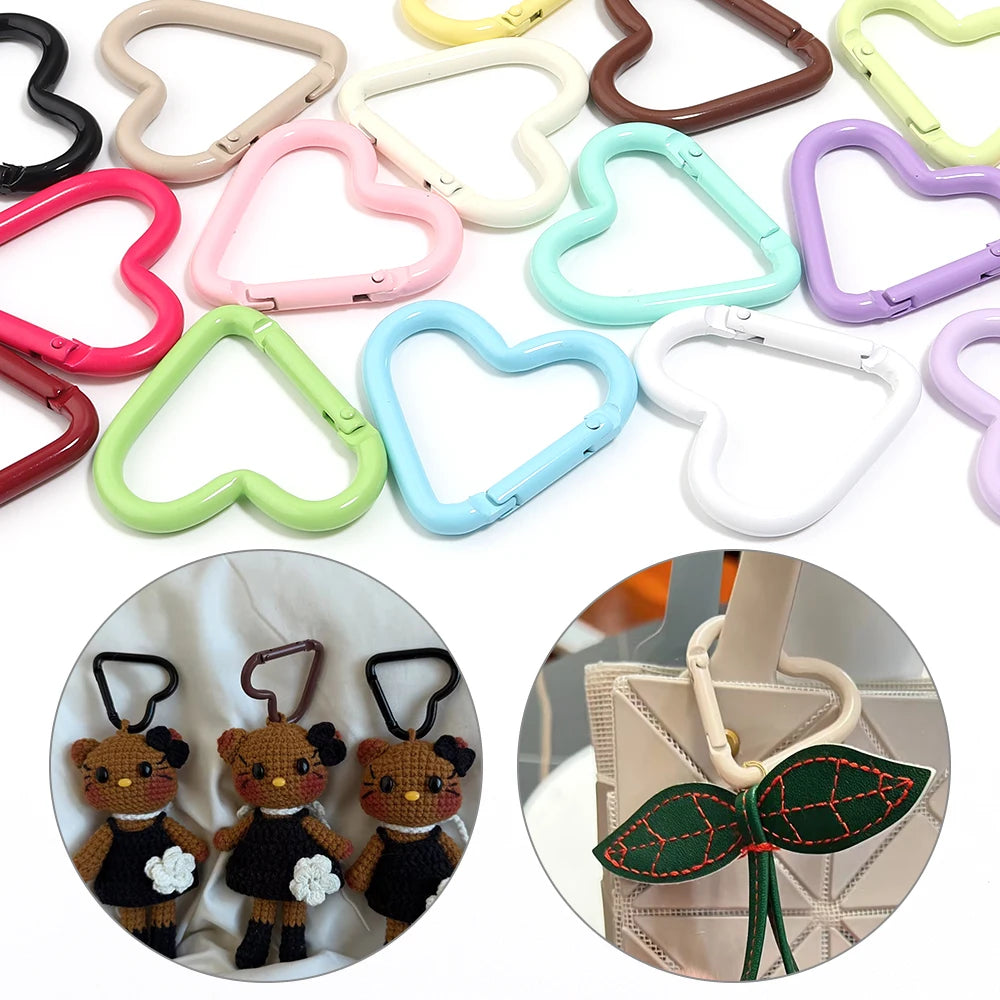 5pcs Colorful Heart-shaped Aluminum Alloy Carabiner Rings Keychain Clip Spring Hook Hanging Buckle Jewelry Making Accessories Aurexia off
