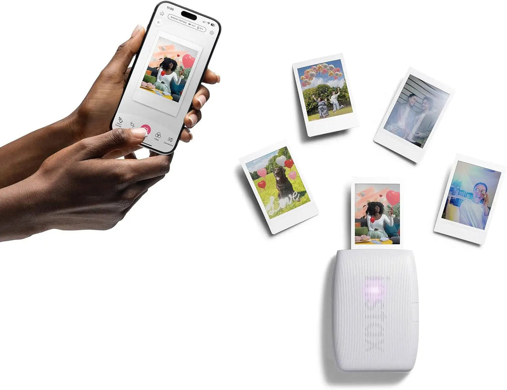 Smartphone Printer Bundle with 20 Sheets, Album, Desk Frames & Stickers in Clay White Aurexia off