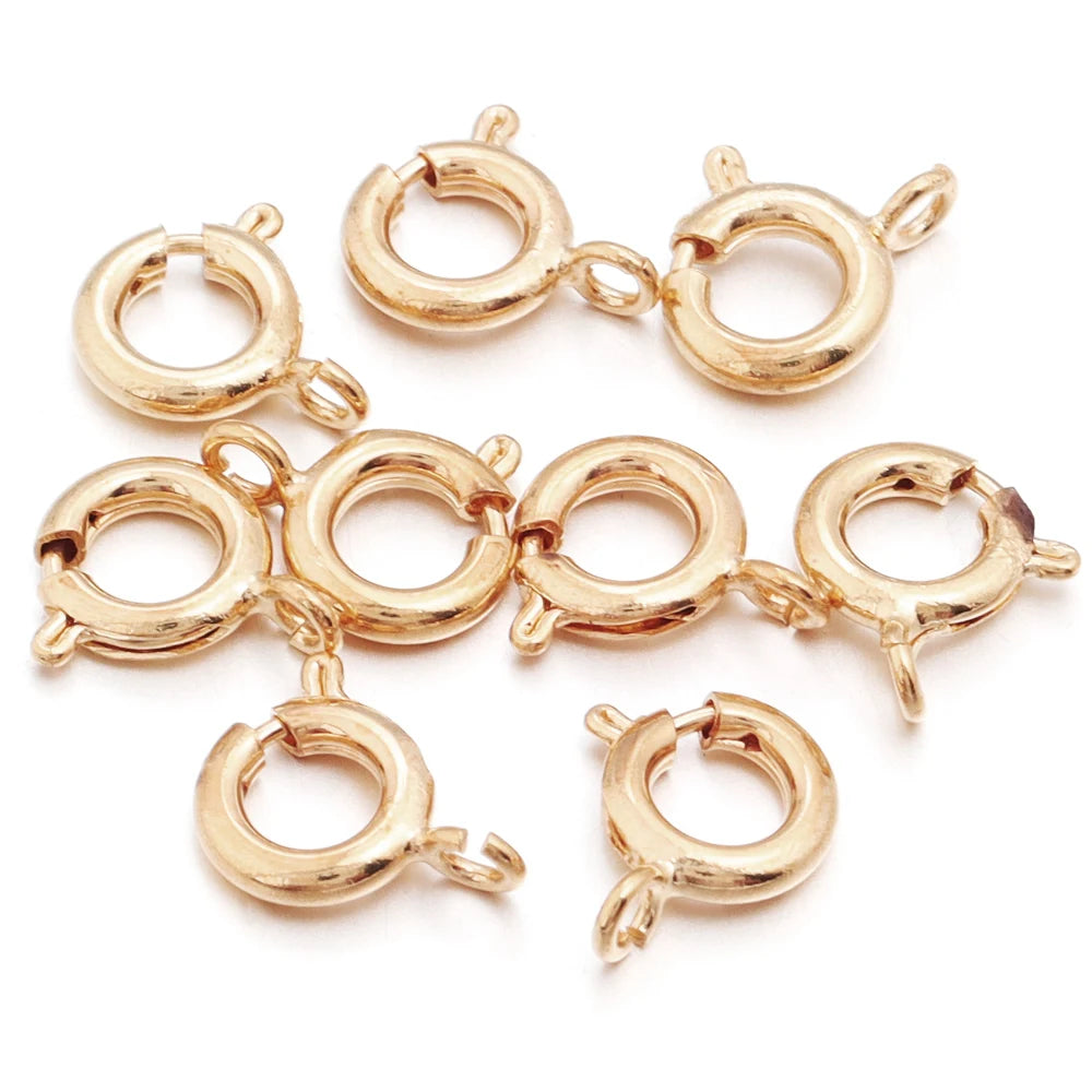10Pcs Circle Spring Buttonr Copper Clasps Hooks End Connectors With Jump Ring for DIY Necklace Clasps Jewelry Making Accessories Aurexia off