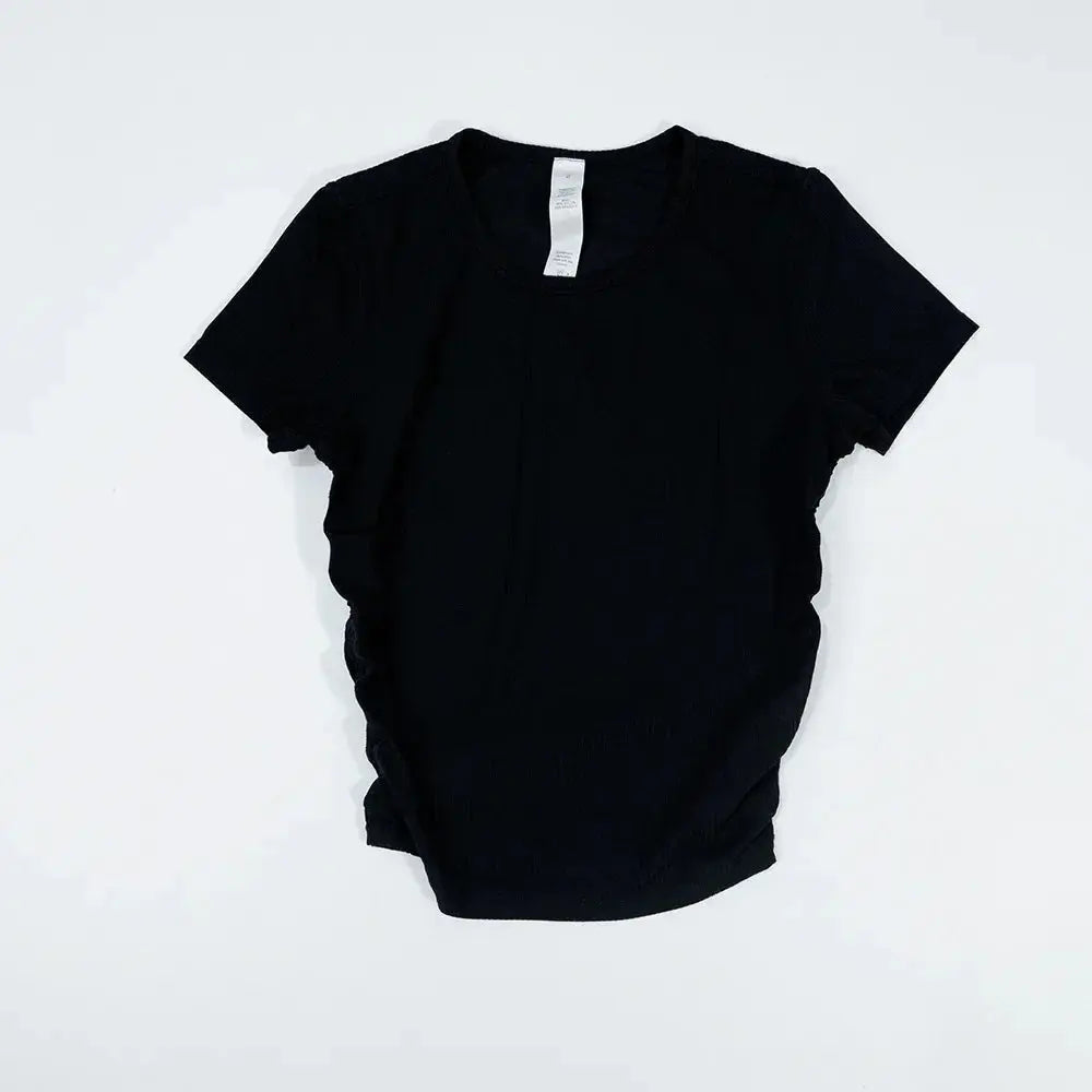 Ribbed Tight Shirt Sexy Waist Shaping Cropped Top Short Sleeve Shirts Women Gym T-shirt Breathable Yoga Clothes Aurexia off