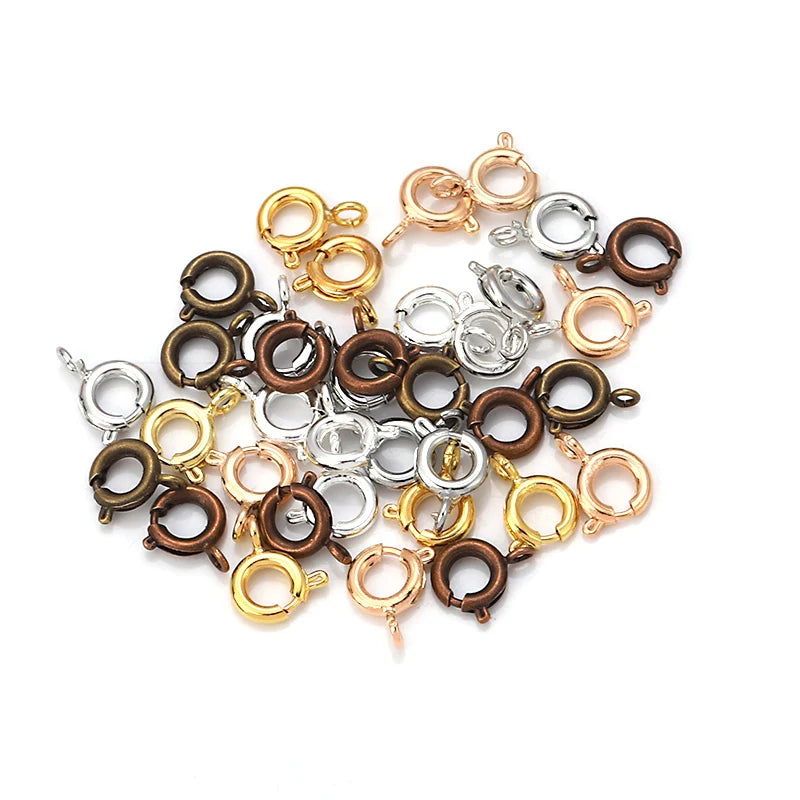 10Pcs Circle Spring Buttonr Copper Clasps Hooks End Connectors With Jump Ring for DIY Necklace Clasps Jewelry Making Accessories Aurexia off