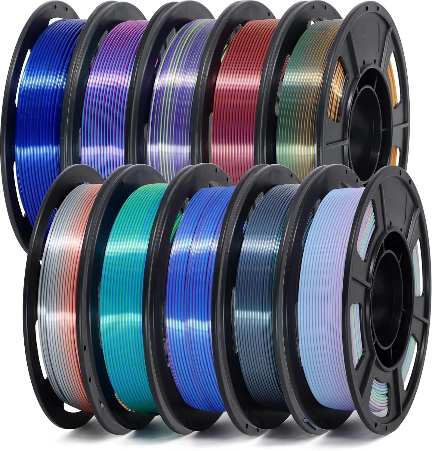Silk PLA Filament 1.75mm Rainbow Color, 10-Pack Bundle for Smooth 3D Printing Aurexia off