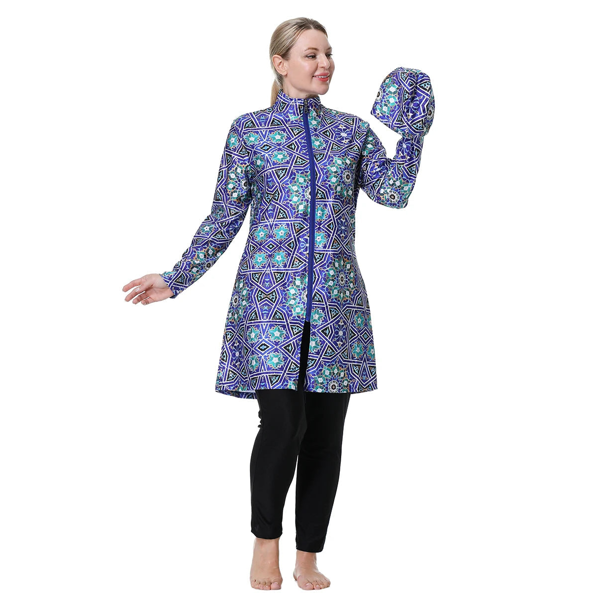 H1024 Muslim Women Fullcoverage  Long Sleeves Cover Up Burkinis Three Pieces Plus Size Printing  Swimwear Suits Aurexia off