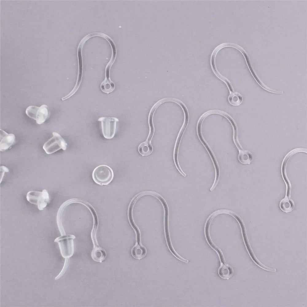 20pcs Plastic Earring Hooks Ear Wire with Loop French Fish Hooks and 20pcs Transparent Earring Stoppers for DIY Jewelry Making Aurexia off