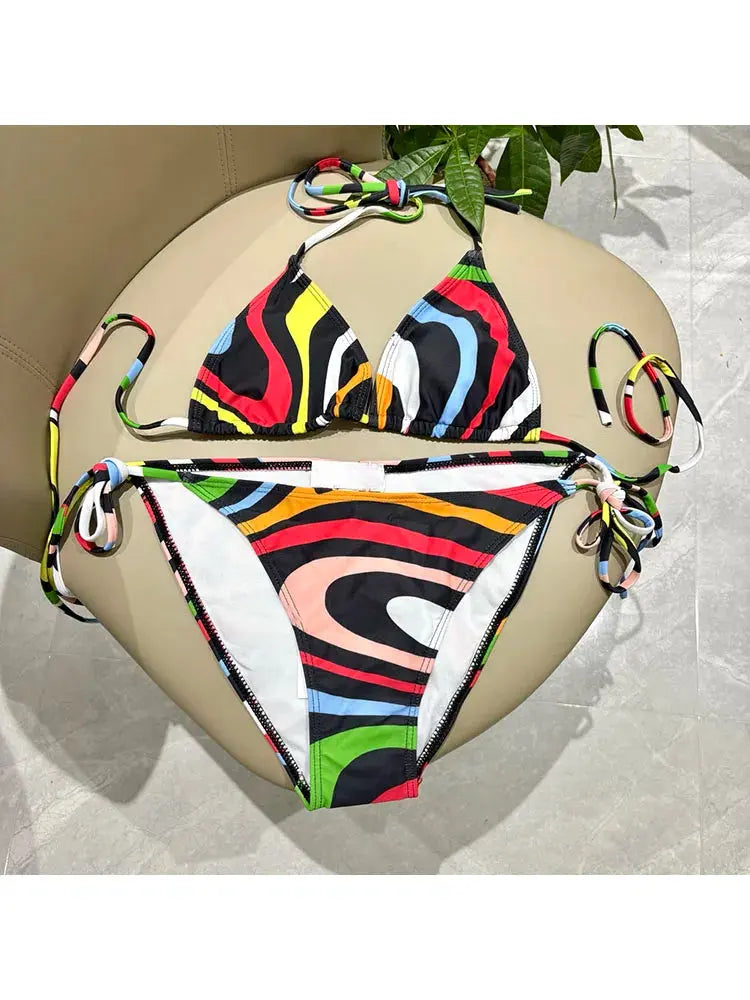 New Fashion Designer Geometric Printed 2 Pieces Bikini Swimwear Women's 2026 Aurexia off