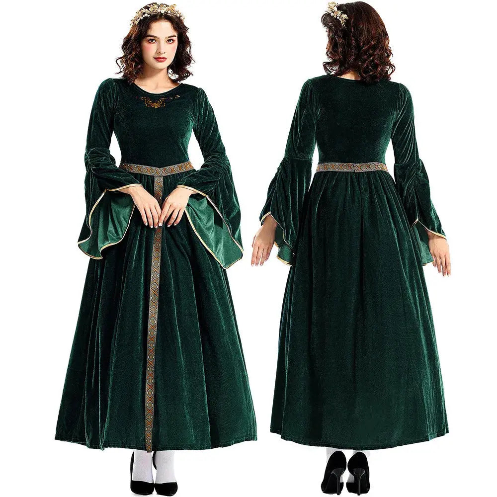 [You're My Secret] Women Medieval Costume Halloween Court Ball Flared Sleeve Princess Dress Cosplay Stage Performance Costume Aurexia off