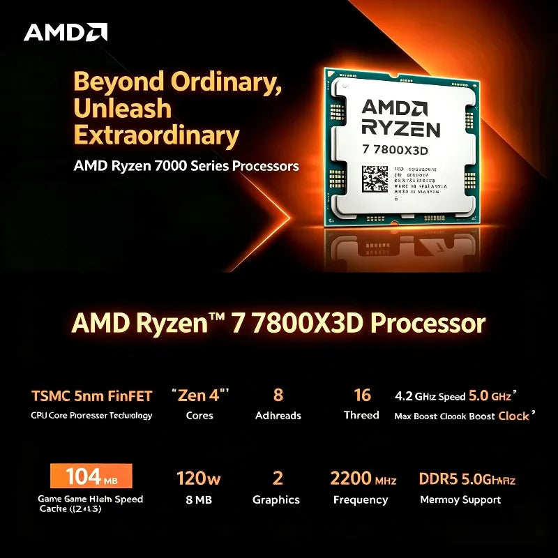 AMD Ryzen 7 7800X3D Desktop CPU Zen4 5nm 8C16T 5.0GHz 96MB 3D V-Cache AM5 120W Radeon Graphics Gaming Processor Aurexia off