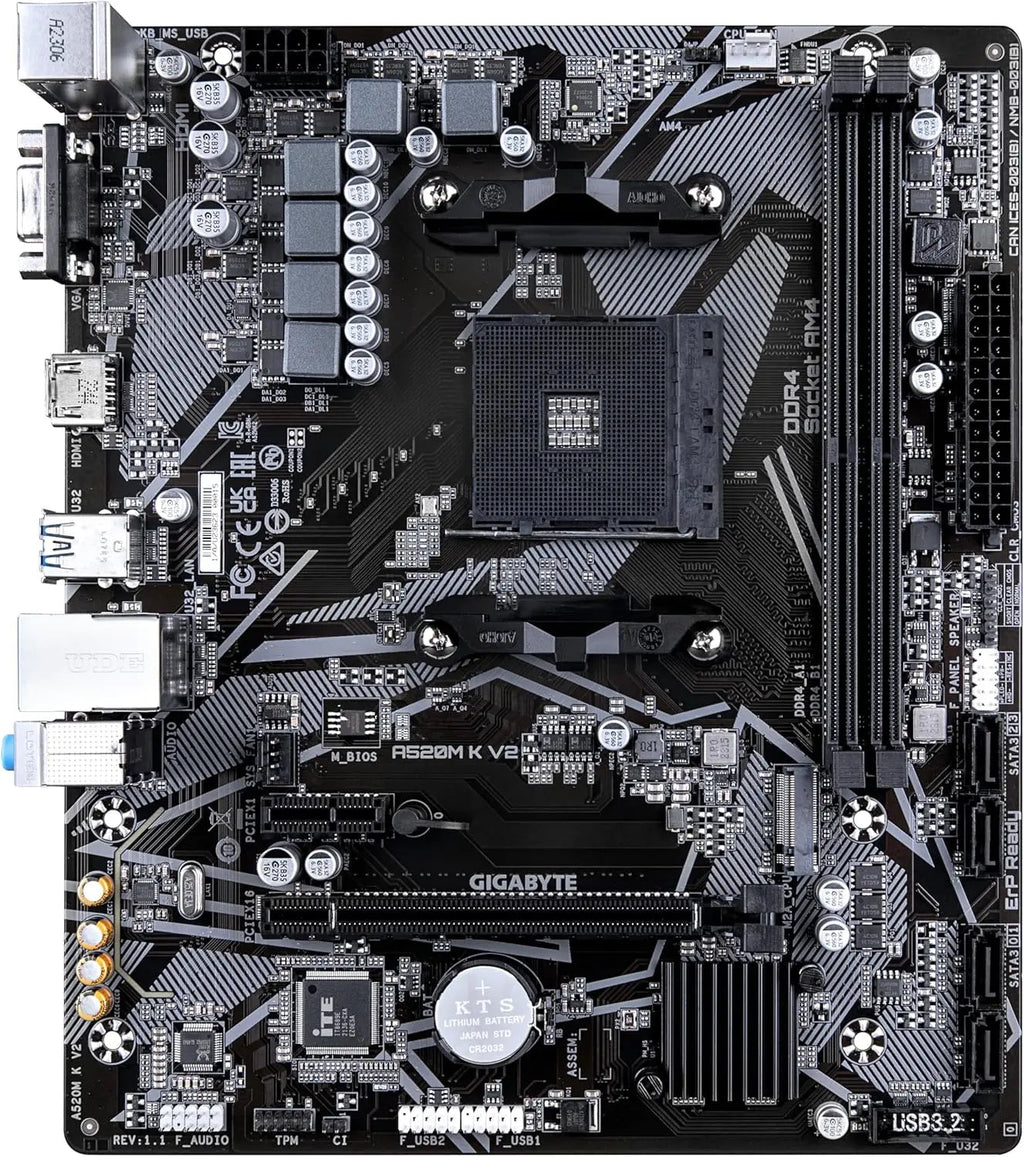A520M K V2 Motherboard for AMD AM4, 2x DDR4 Slots, HDMI/D-Sub Ports, M.2 SSD Support, USB 3.2 Aurexia off