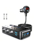 Car Power Adapter With LED Voltage Display 3 Cigarette Lighter Sockets 4 USB Ports Quick Charge Aurexia off