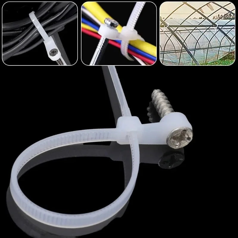 500/100PCS Screw Hole Cable Ties Reusable Fixed Nylon Cable Ties Self-locking Cord Ties Straps Fastening Loop Office Organizer Aurexia off