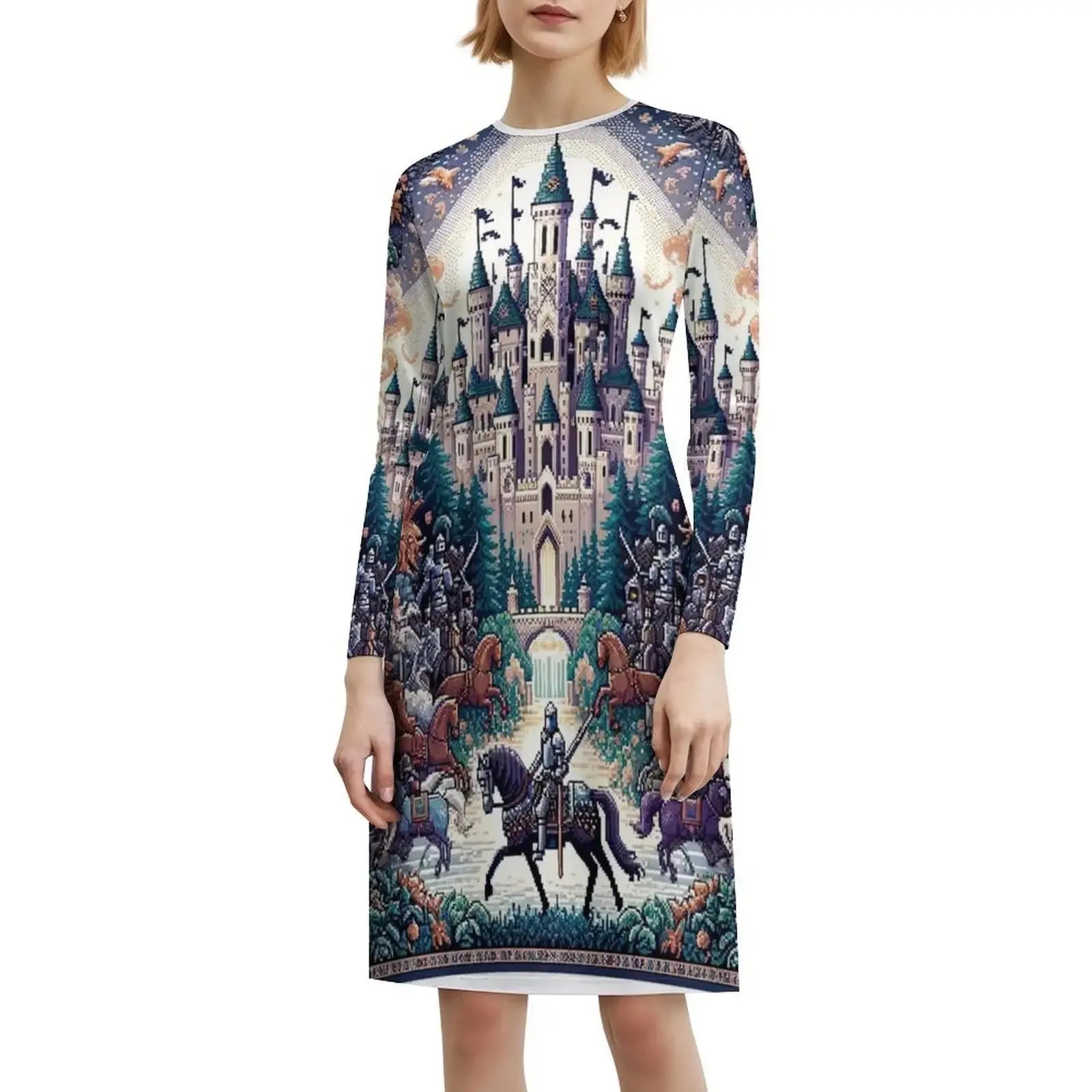 Seamless Pattern Knight Kingdom Designs And Sweetheart Neckline Dress Elegant Summer Party Dress For Women Ornate Design Vector Aurexia off