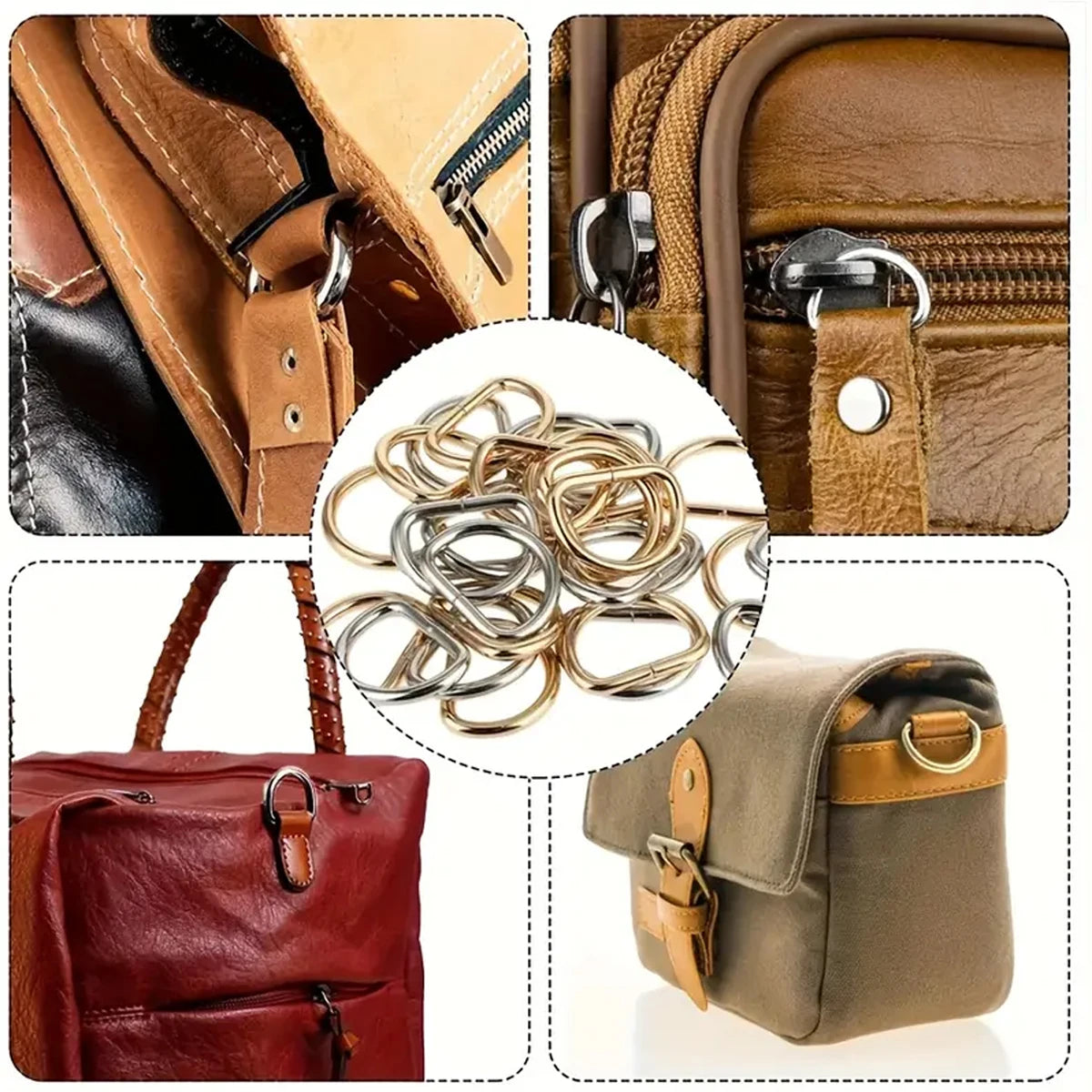 30/60/100Pcs D-ring buckle stainless steel semi-circular D-ring adjustable hardware bag belt process DIY accessories Aurexia off