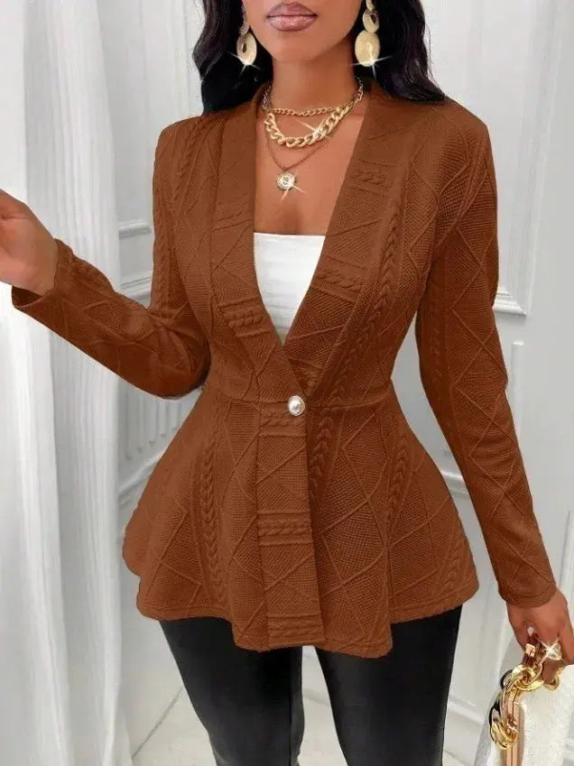 2026 European and American women's thick jacquard textured single-button slim-fit long-sleeve jacket vacation-style women's wear Aurexia off