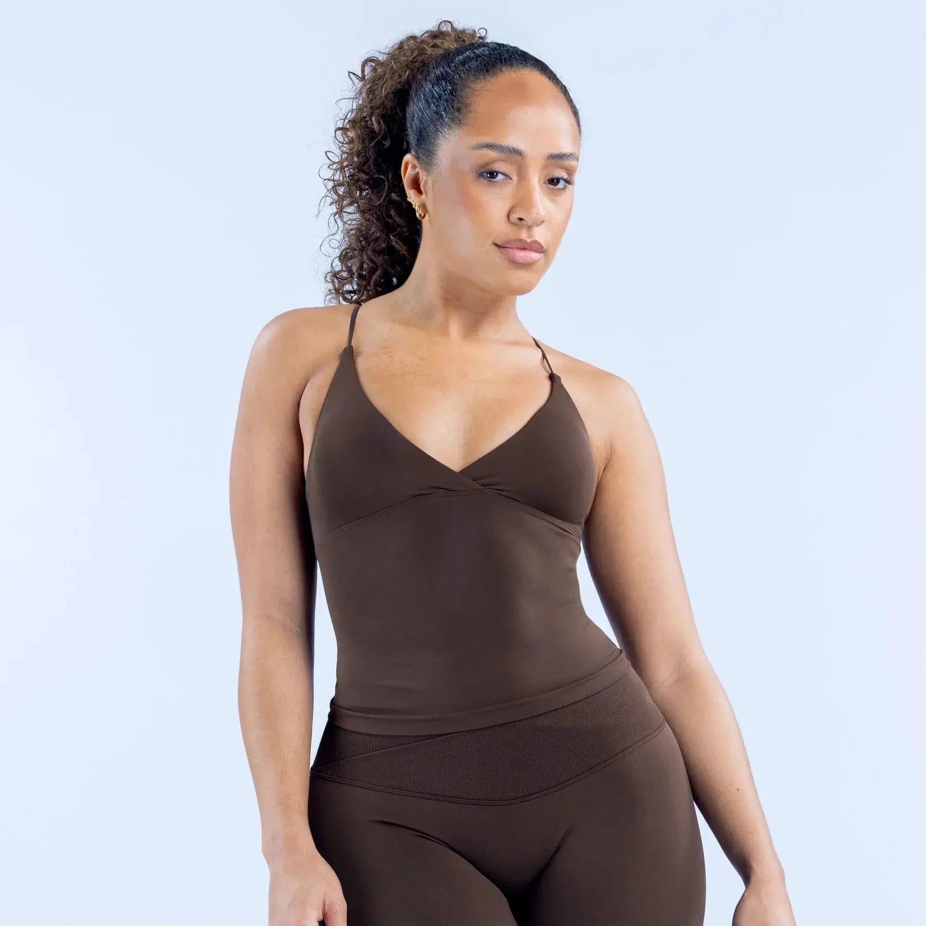 High Elasticity with Chest Pad, Full Matte Nylon, Thin Shoulder  Beautiful Tight Body, Long Vest, Seamless Fitness Comfortable. Aurexia off