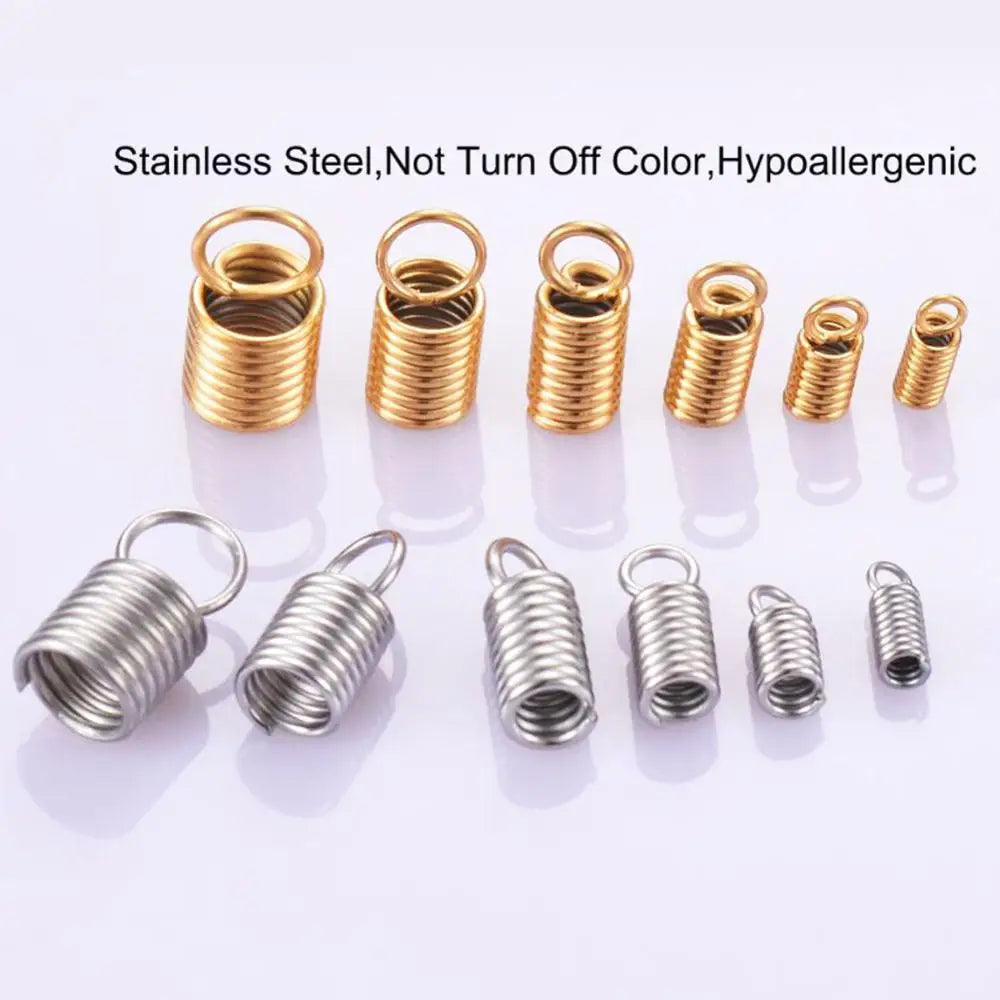 50pcs Stainless Steel Spring Crimp Clasps Leather Cord Ends End Caps Connectors For DIY Bracelet Necklace Jewelry Making Finding Aurexia off