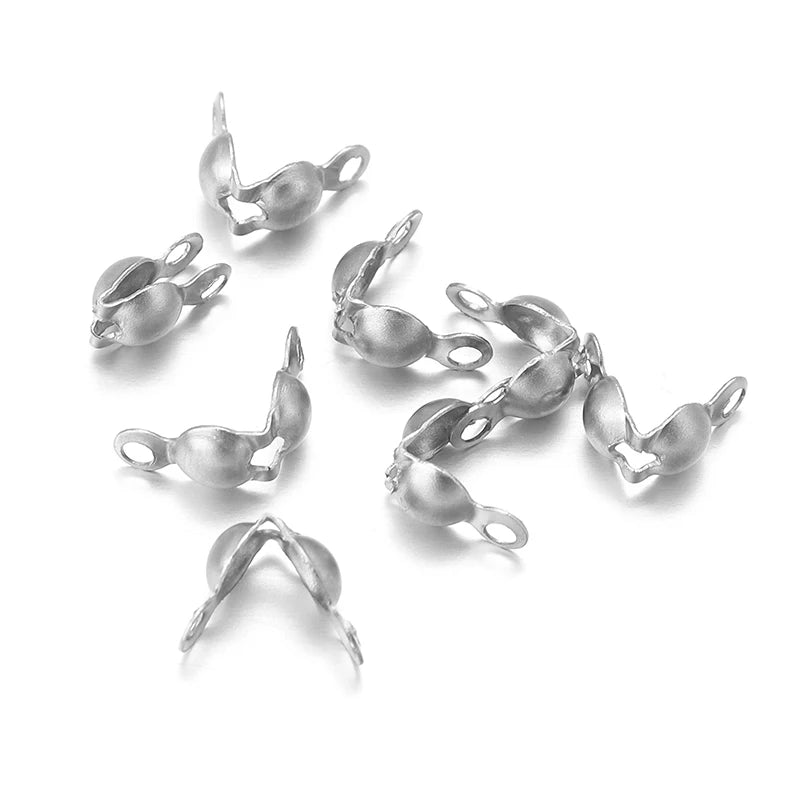 50pcs Stainless Steel Connector Clasp Ball Chain Calotte End Crimps Beads Connector Components For Jewelry Making DIY Necklace Aurexia off