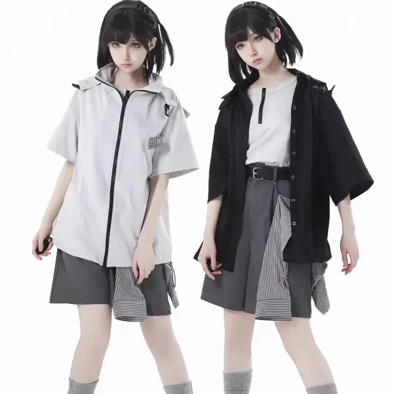 Neutral Design Vest Hooded Jacket Apricot Gray Casual Suit Summer Daily Versatile Casual Hooded Short-sleeved Jacket Shorts Suit Aurexia off