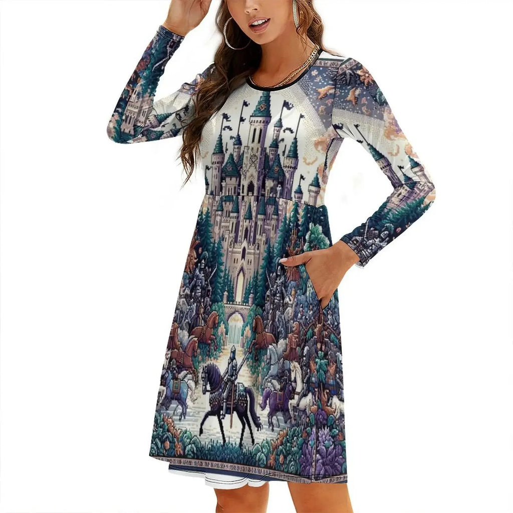 Seamless Pattern Knight Kingdom Designs And Sweetheart Neckline Dress Elegant Summer Party Dress For Women Ornate Design Vector Aurexia off