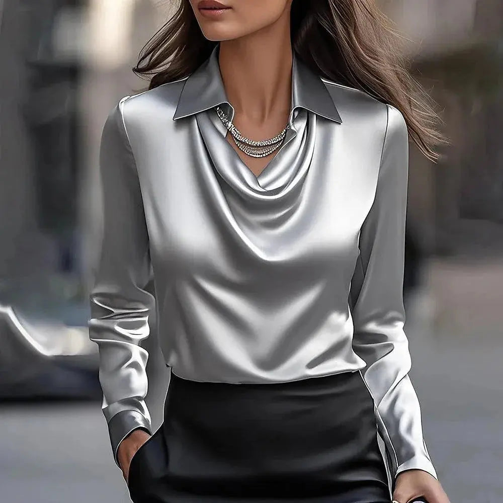 Vintage Satin Blouse Women Long Sleeve Elegant Silk Shirt Luxury Commuting Tops Aurexia off
