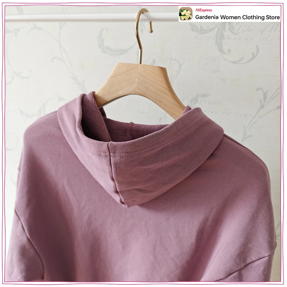 Spring & Autumn Matching Sets for Women Relaxtion Cotton Hoodies Set Cropped Zipper Hoodie + Tonal Straight Leg Drawstring Pants Aurexia off