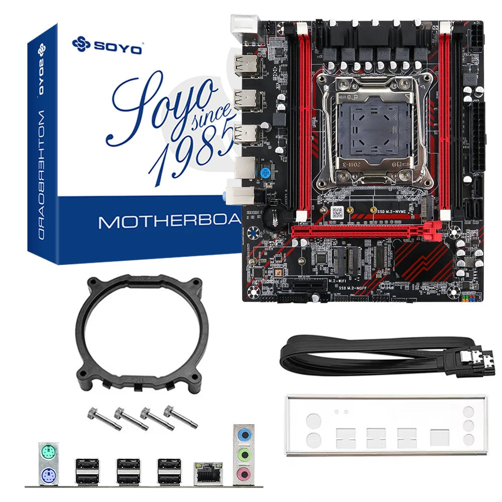 SOYO X99 Motherboard Set Kit With Intel LGA2011-3 Xeon E5 2676 V3 and DDR3 16GB (2*8GB) 1600MHz Dual Channel RAM M.2 NVME Aurexia off