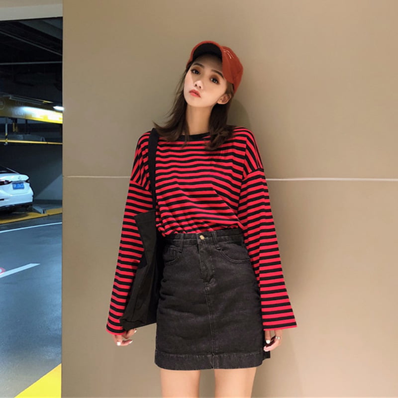Chic Striped Red & Black Casual Top Aurexia off
