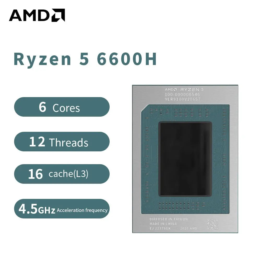 AMD R5 6600H Laptop CPU Ryzen 5 6600H Processor 4.5GHz 6-Core 12-Thread 3MB Game Cache 6NM TDP 45W FP7 Gaming CPU 100-000000546 Aurexia off