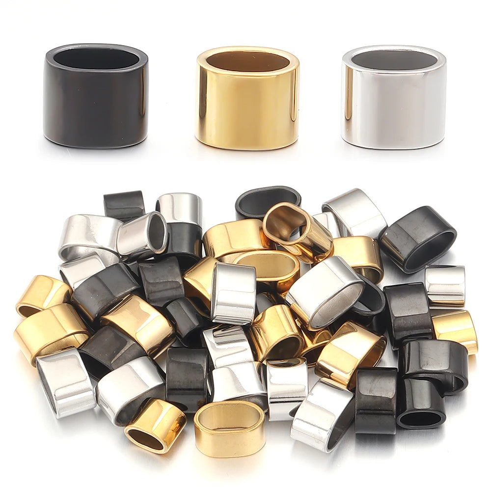 6pcs Flat Stainless Steel Tube Slider Beads Position Beads Big Hole Metal Beads DIY Leather Bracelet Clasps For Jewelry Making Aurexia off