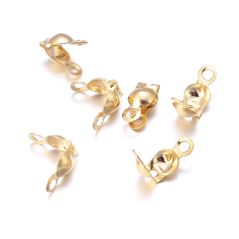 50pcs Stainless Steel Connector Clasp Ball Chain Calotte End Crimps Beads Connector Components For Jewelry Making DIY Necklace Aurexia off