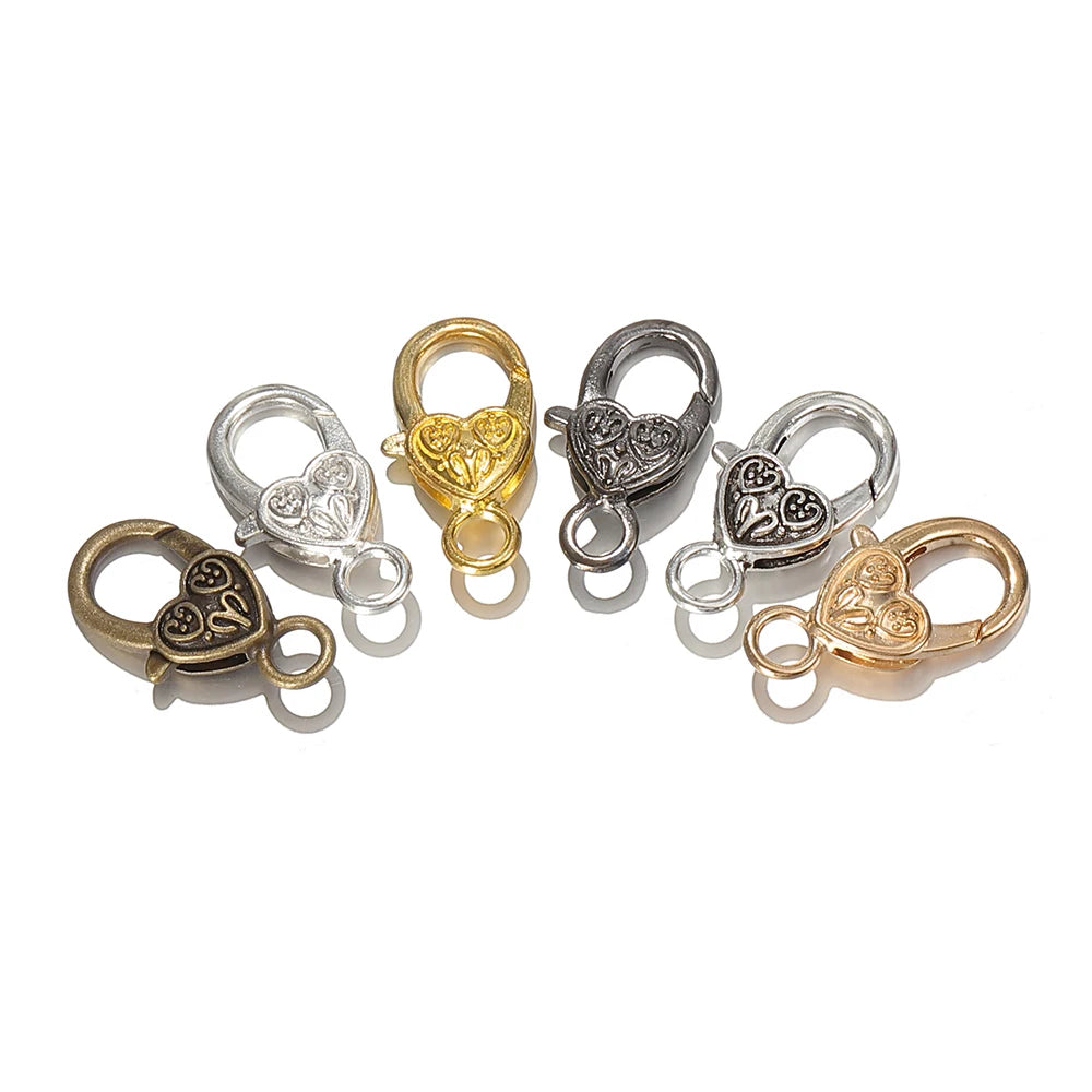 10pcs Metal Heart-Shaped Lobster Clasp Connectors Vintage Engraved Heart Alloy Keychains for DIY Pendant Jewelry Making Aurexia off
