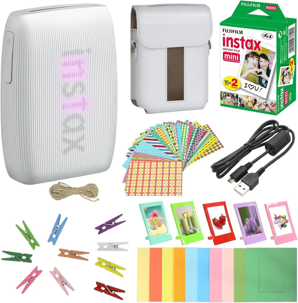 Smartphone Printer Bundle with 20 Sheets, Album, Desk Frames & Stickers in Clay White Aurexia off