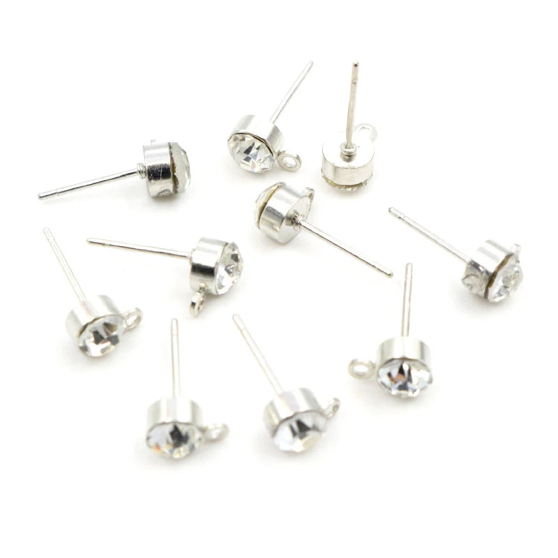 50pcs Stud Earrings Pins with Zircon 4/5/6mm Rhinestone Basic Earring Studs DIY Jewelry Making Accessories Findings Aurexia off
