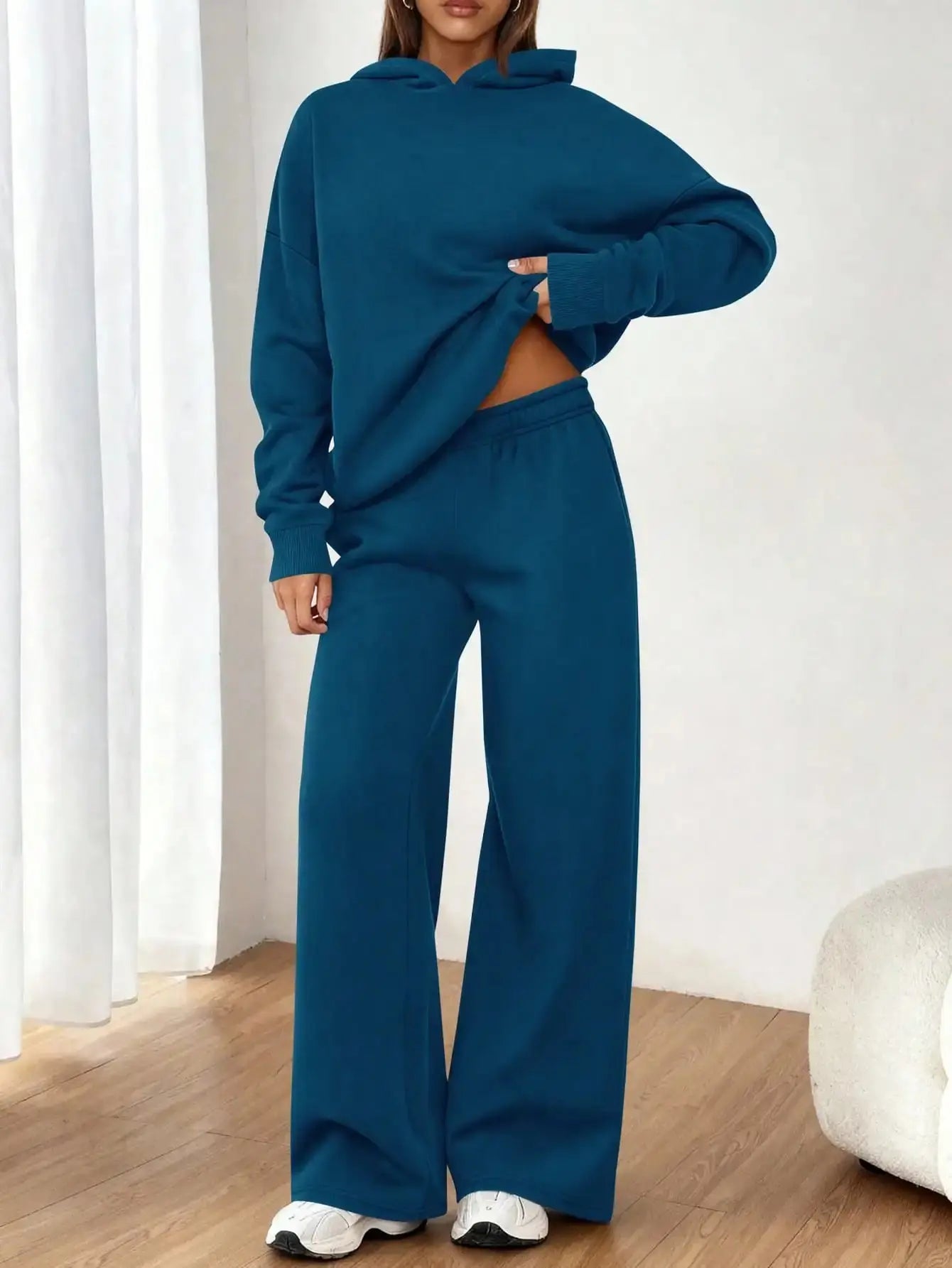 Women's 2 Piece Sweatsuit Set Casual Long Sleeve Hoodie Loose Wide Leg Sweatpants Aurexia off