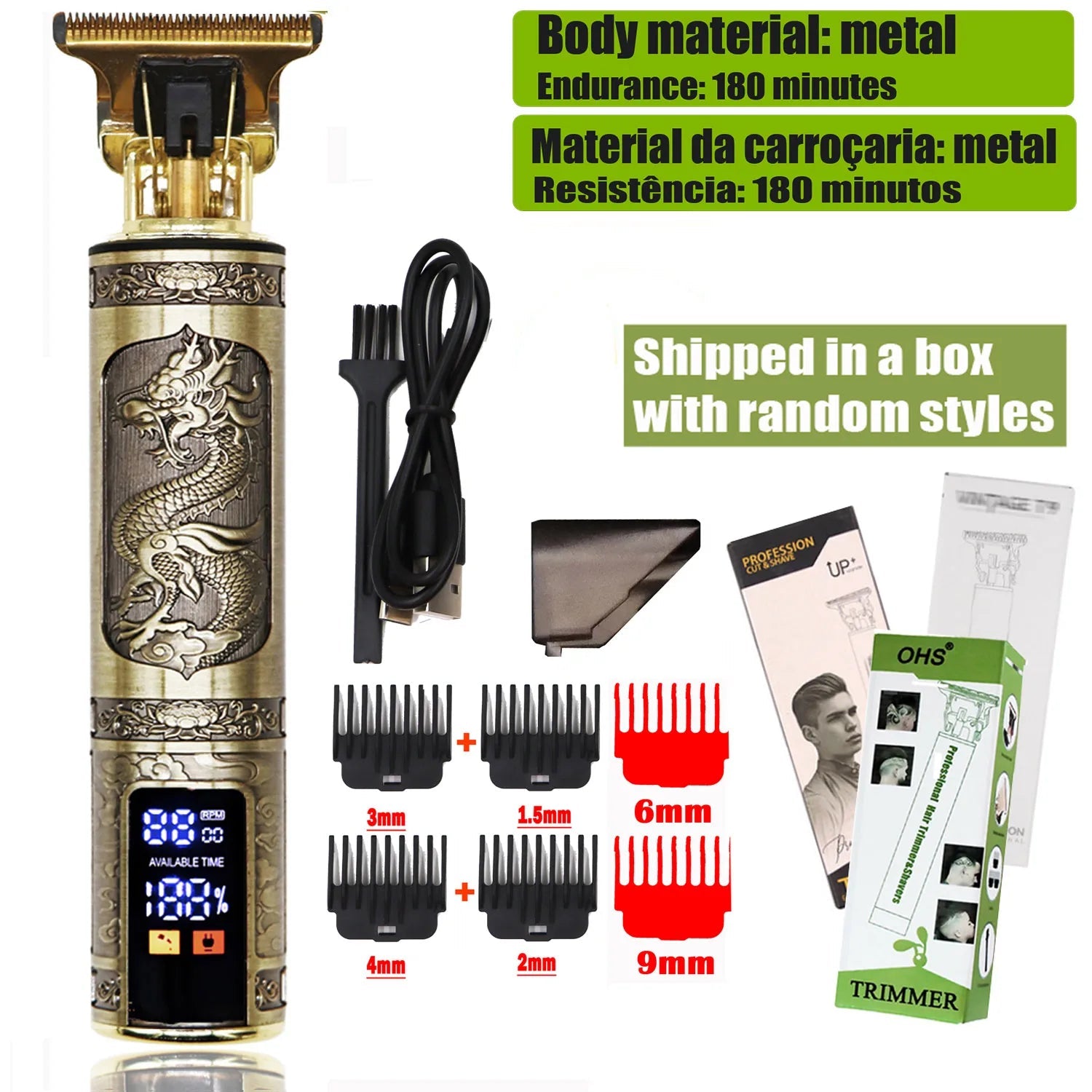 OHS Rechargeable  Vintage T 9 Cordless Hair Cutting Machine Electric Shaver For Man Hair Clipper Barber Trimmer Beard Razors Aurexia off