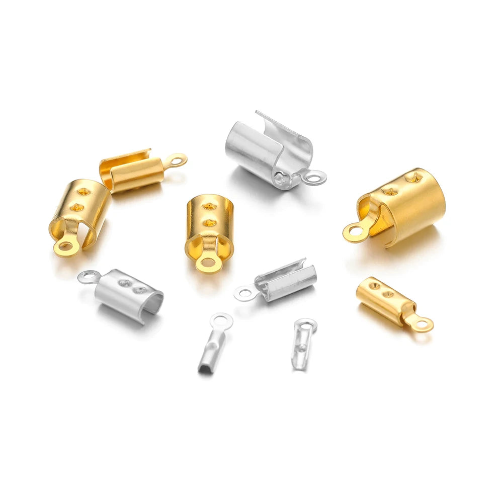 50pcs Stainless Steel High Quality Crimp End Beads Caps Leather Cord Clips for DIY Jewelry Making Necklace Connectors Supplies Aurexia off