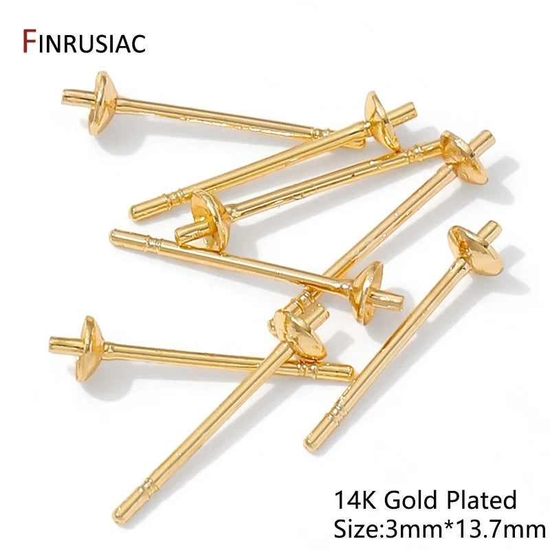 14K Gold Plated Brass Earring Stud Base Blank Post Ear Studs Tray Earplug For Pearl DIY Earring Making Accessories Aurexia off