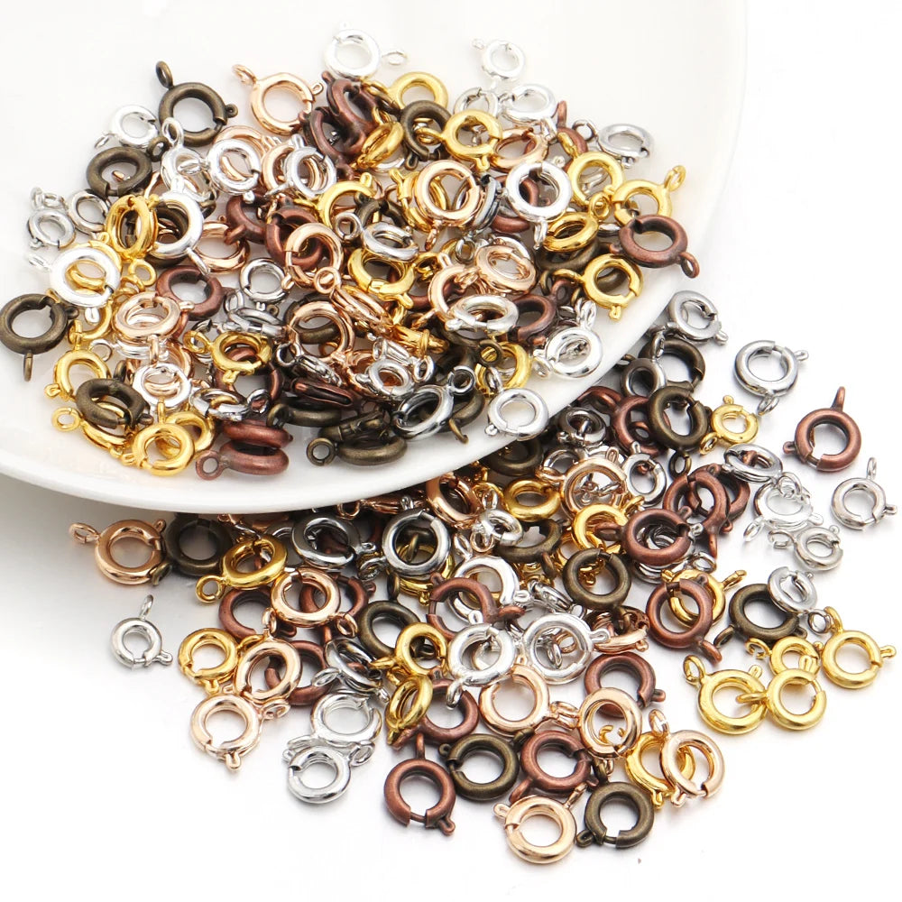 10Pcs Circle Spring Buttonr Copper Clasps Hooks End Connectors With Jump Ring for DIY Necklace Clasps Jewelry Making Accessories Aurexia off